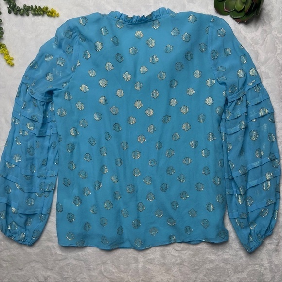 Lilly Pulitzer Giana Silk Long Sleeve Top in Bermuda Blue Seagrass and Gold XS - Picture 3 of 15